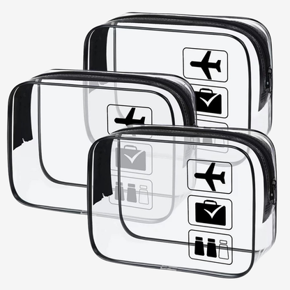 SACAVIA LIQUIX – Trousse transparente de voyage (Lot de 3)